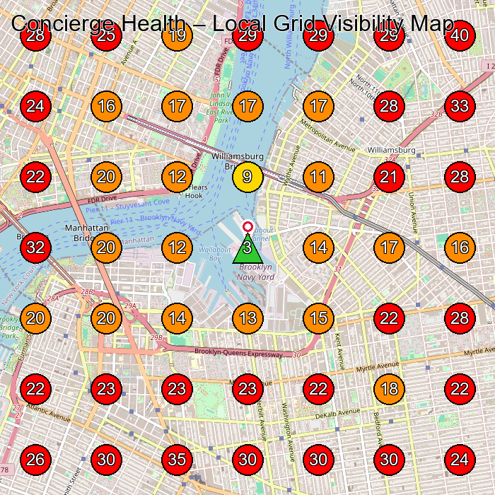 Concierge Health GeoGrid visibility map for Veterinarian in None